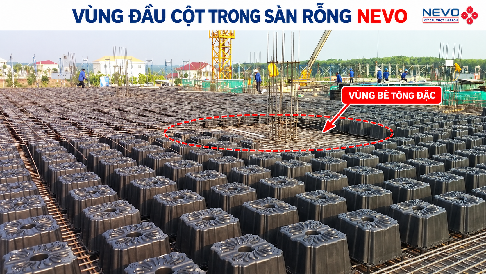 Vùng bê tông đặc quanh đầu cột trong sàn rỗng NEVO Vùng bê tông đặc quanh đầu cột trong sàn rỗng NEVO