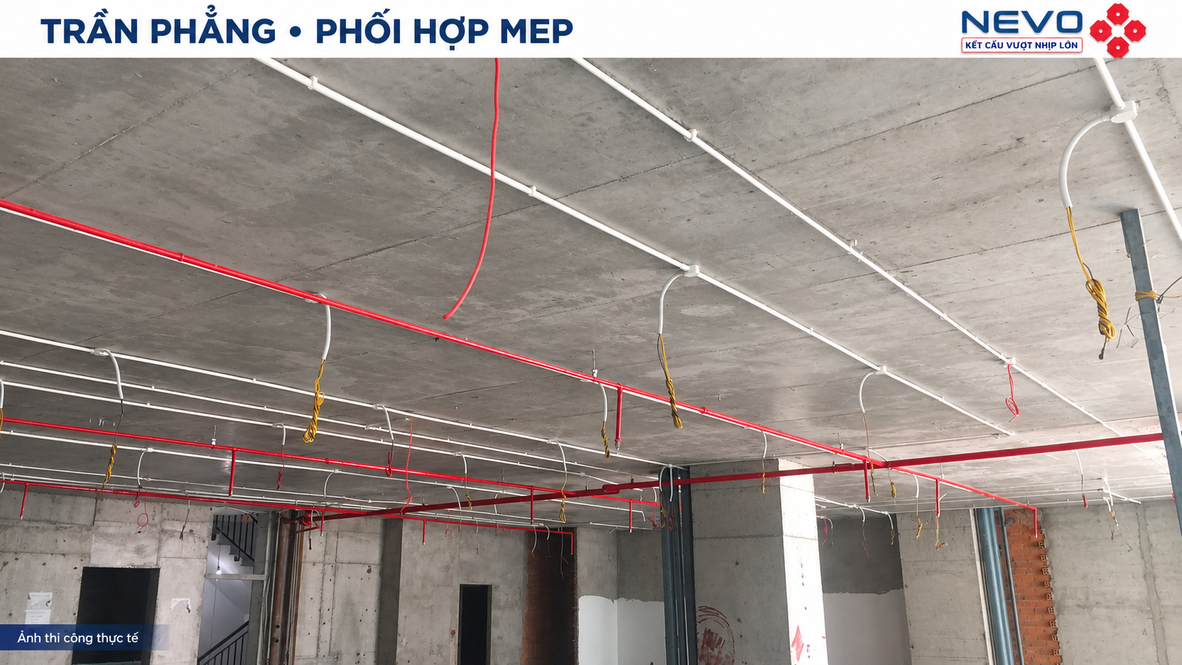 Trần phẳng NEVO thuận lợi phối hợp MEP cho lưới cột 8m Trần phẳng NEVO thuận lợi phối hợp MEP cho lưới cột 8m