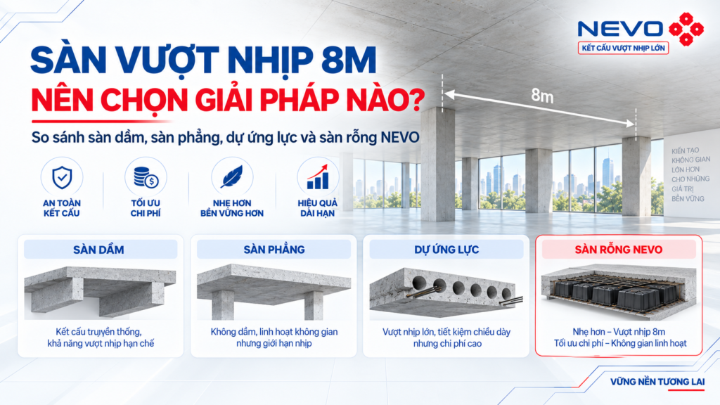 Sàn vượt nhịp 8m nên chọn giải pháp kết cấu nào