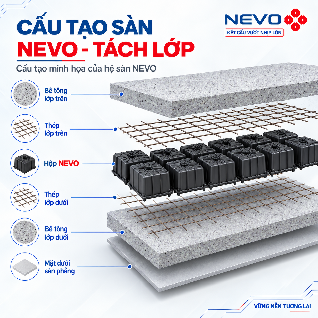 Cấu tạo sàn NEVO cho giải pháp sàn vượt nhịp lớn