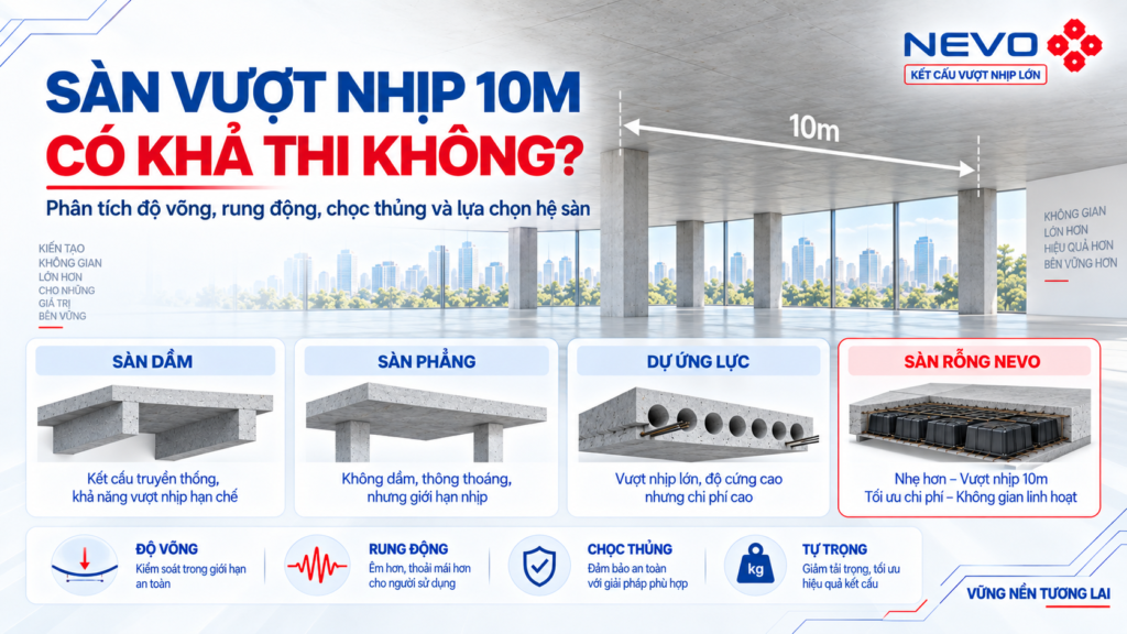 Sàn vượt nhịp 10m có khả thi không – giải pháp kết cấu