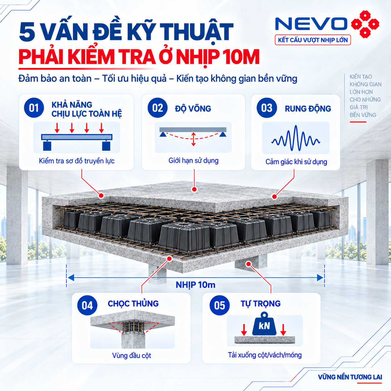 5 vấn đề kỹ thuật phải kiểm tra khi làm sàn vượt nhịp 10m