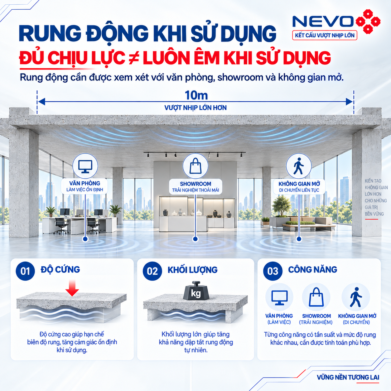 Kiểm soát rung động khi sử dụng sàn vượt nhịp 10m