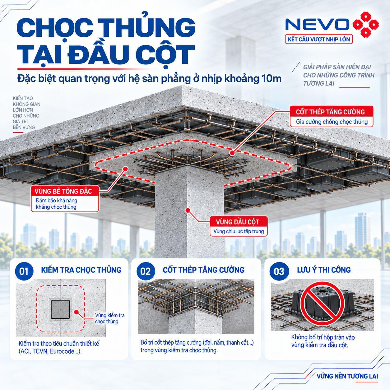 Chọc thủng tại đầu cột của sàn vượt nhịp 10m