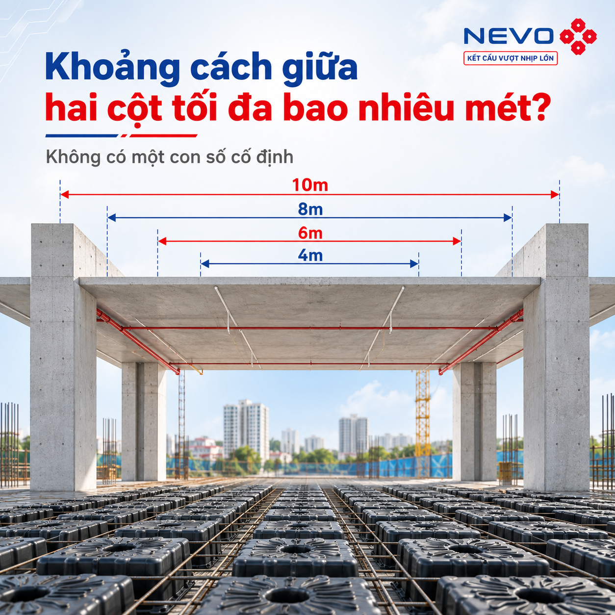 Khoảng cách giữa 2 cột tối đa phụ thuộc hệ kết cấu và tải trọng