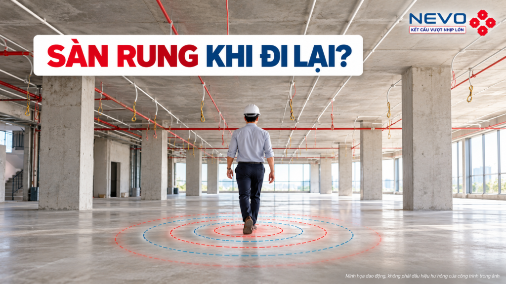 Minh họa sàn bị rung khi đi lại với người bước trên sàn và các vòng dao động
