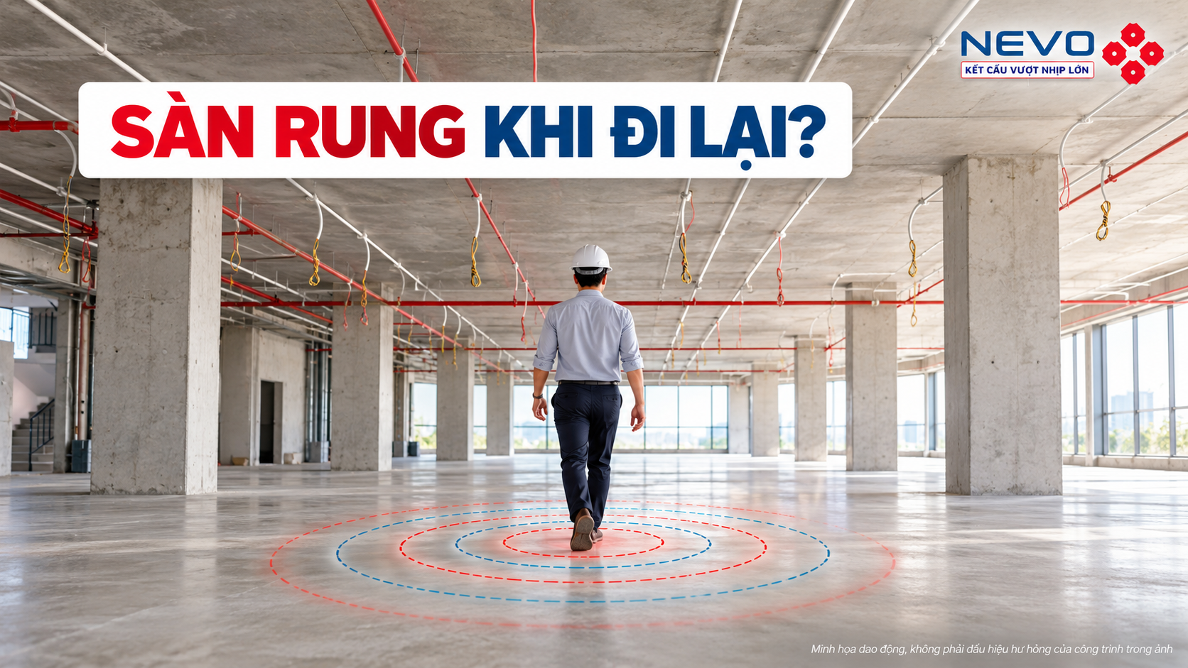 Minh họa sàn bị rung khi đi lại với người bước trên sàn và các vòng dao động